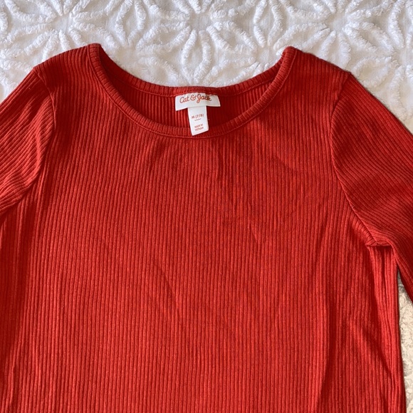 🌸Cat & Jack coral/orange girls ribbed long sleeve - Picture 2 of 2